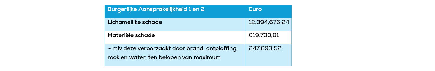 Burgerlijke aansprakelijkheid bedragen